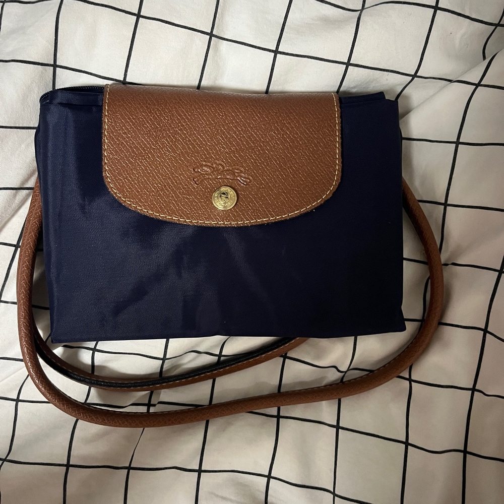 Longchamp Navy and Brown Shoulder Bag